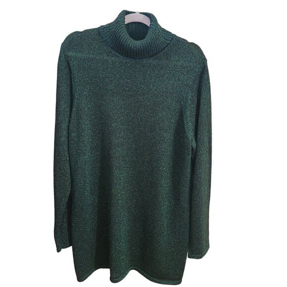 Jessica London Green Metallic Turtleneck Tunic Sweater Size 18/20 - Picture 1 of 5